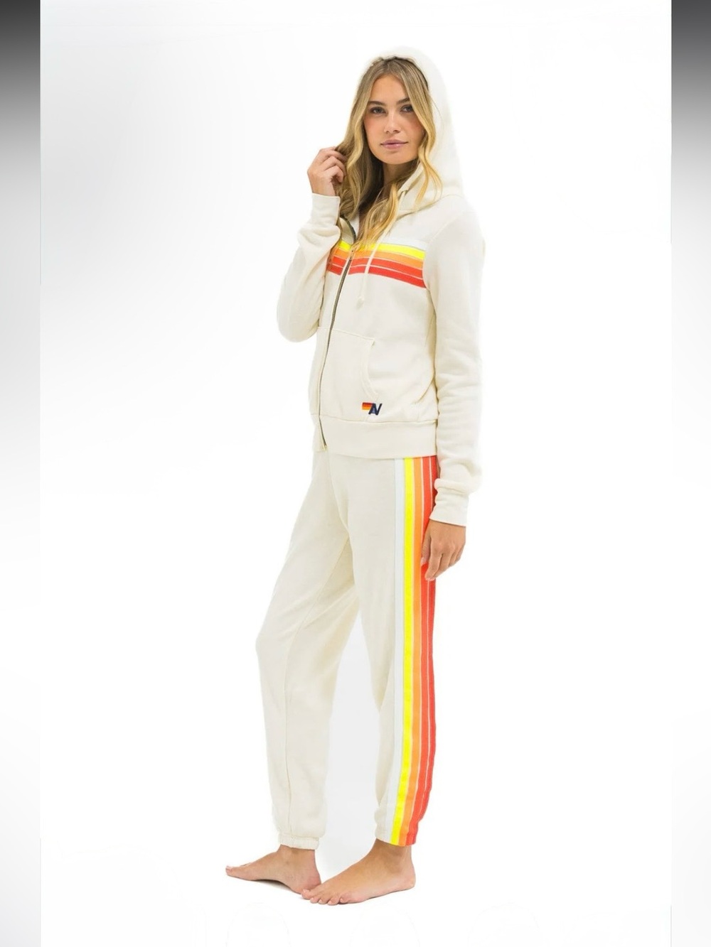 Aviator Nation Cream Zip up Hoodie & Sweats Two piece Set! S/M Five Stripe